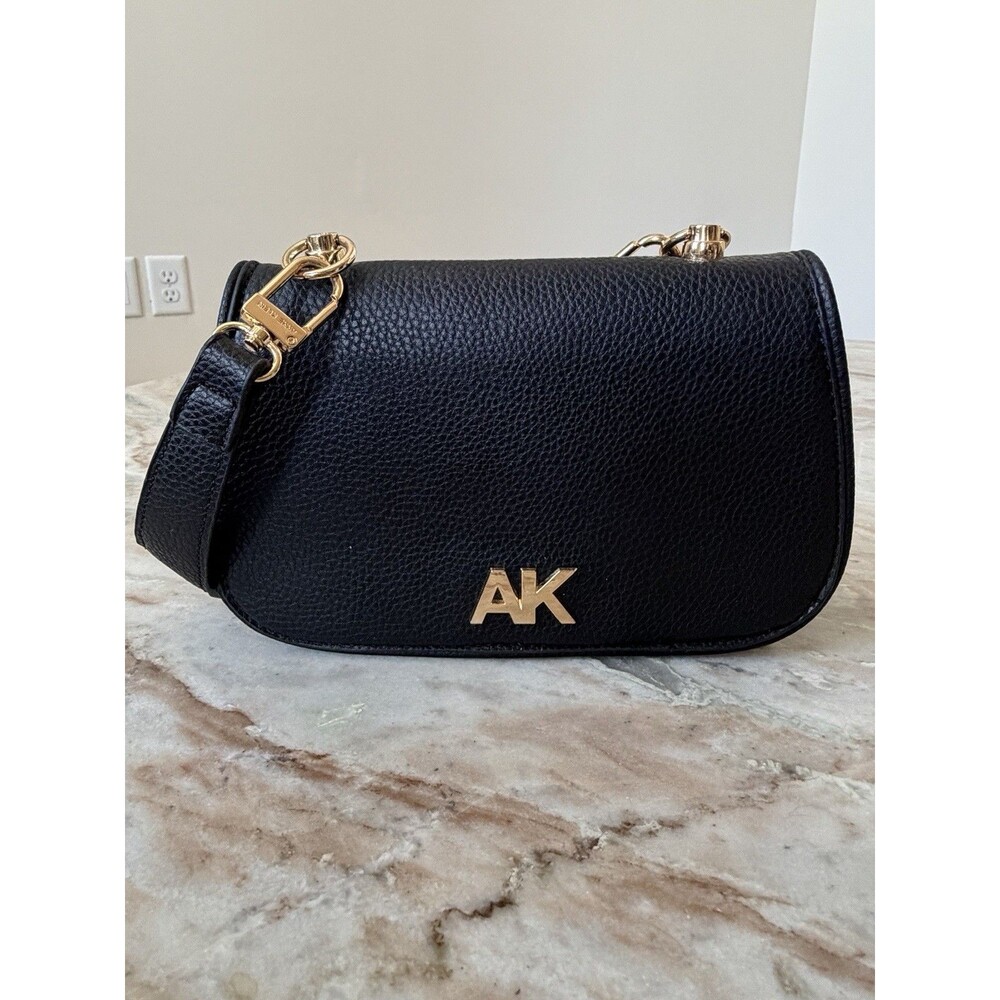Anne Klein Women's Black Pebbled Leather Shoulder Bag AK Logo Classic Old Money